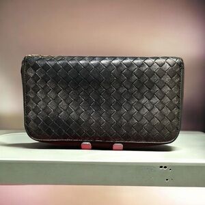 Bottega Venetta Metallic Black Woven Long Wallet
